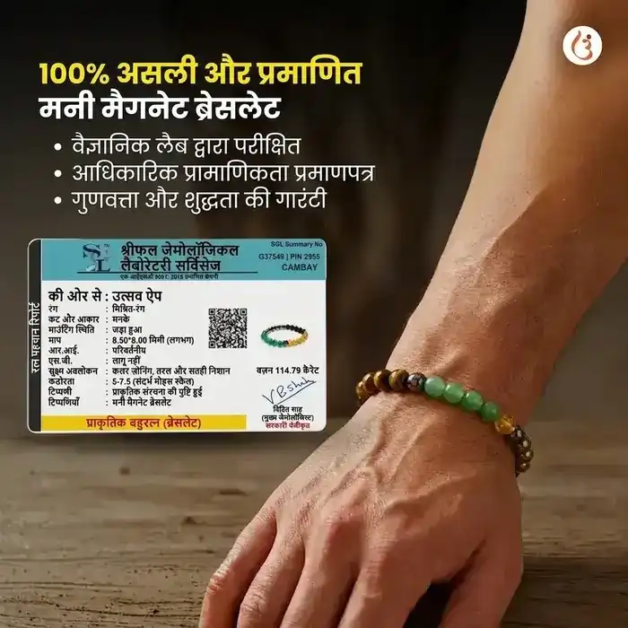 सिद्ध मनी मैग्नेट ब्रेसलेट (टाइगर आई + पाइराइट + ग्रीन एवेंचुराइन + सिट्रीन मोती) - image 4